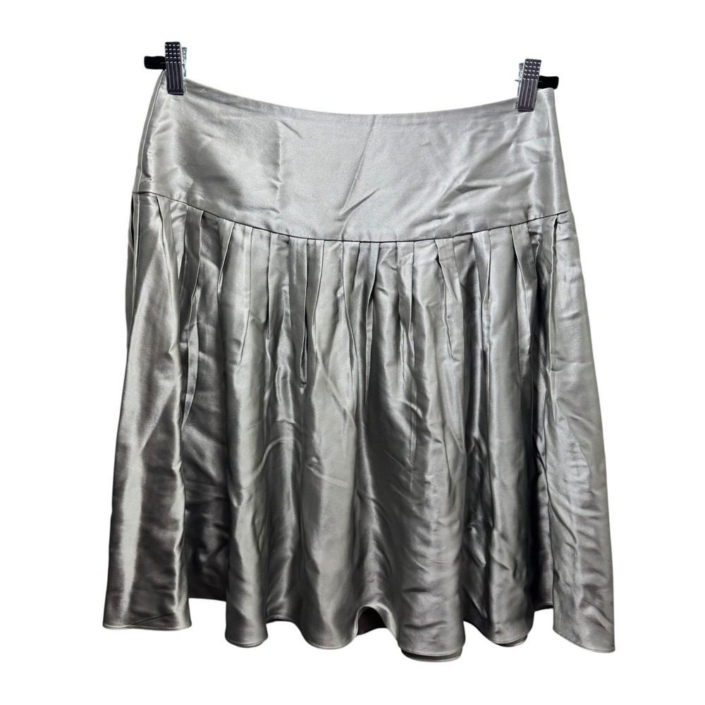 Express 100% Silk Y2K VTG Party Liquid Satin Shine A-Line Pleated Skirt 8 Silver